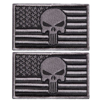 Набір шевронів 2 шт з липучкою Прапор США з черепом сірий 5х8 см