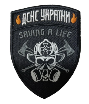 Шеврон щиток Tactic4Profi вишивка "ДНС України Saving a life білий напис" фон чорний (10*8)