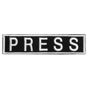 Шеврон нашивка на липучці для журналістів PRESS ПРЕСА, вишитий патч 2,5х11,5 см