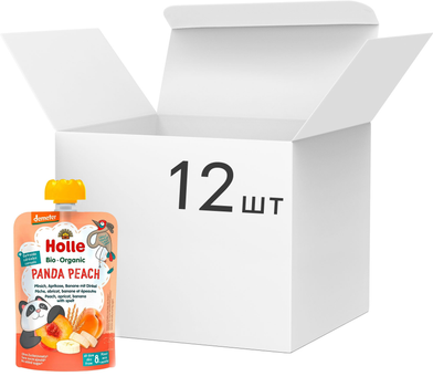 Упаковка пюре Holle Panda Peach органическое с персиком, абрикосом, бананом и спельтой с 8 месяцев 100 г х 12 шт (7640161877085)
