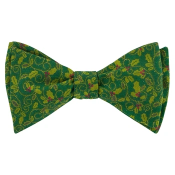 Галстук-бабочка Bow Tie House зеленая с листьями - Американский хлопок 10463