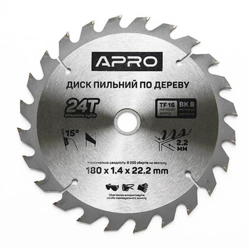 Диск пильний по дереву 180х22,2х24T (APRO)