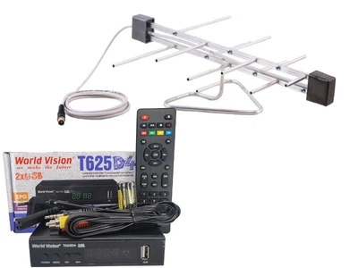Комплект Т2 телевидения ( Тюнер DVB-T2 World Vision T625D4+ Антена для Т2 Лого комнатная с кабелем)