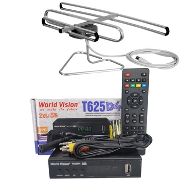Комплект Т2 телевидения ( Тюнер DVB-T2 World Vision T625D4 + Антена для Т2 Улучшенная комнатная с тв-кабелем)