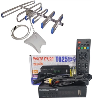 Комплект Т2 телебачення (Тюнер DVB-T2 World Vision T625D4+ Антена для Т2 кімнатна SUPERAнтена з тв-кабелем)