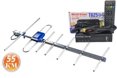 Комплект Т2 телевидения ( Тюнер DVB-T2 World Vision T625D4+ Антена для Т2 наружная с усилителем Eurosky Favorit Фаворит)