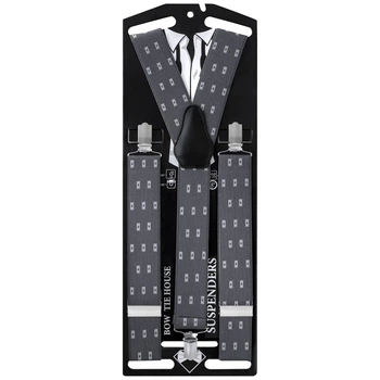 Подтяжки Bow Tie House длинные галстучные серые с узором 07493L