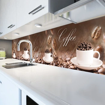 Кухонный фартук на стену Зерна кофе Coffee (наклейка для кухни ПВХ пленка скинали) Напитки Коричневый 60х200 см