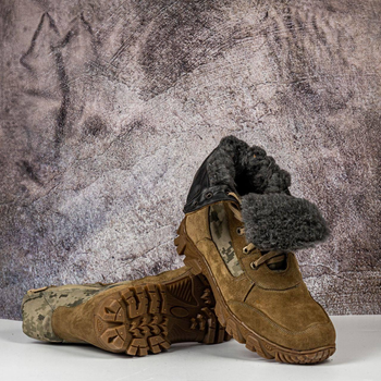 Тактичні зимові шкіряні берці з овчинним хутром, тактичне взуття колір койот 43
