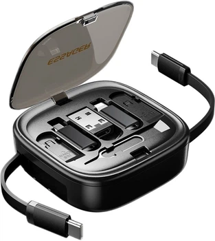 Кабель Essager Type-C to Type-C + Набор переходников коннекторов Multifunctional Retractable Cable Organizer Box Black (ECJHZ-JC01-P)
