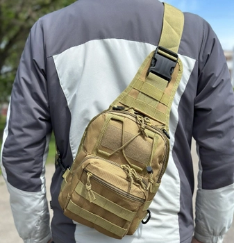 Тактичний однолямковий рюкзак міський Tactic сумка барсетка слінг із системою molle на 6 л Койот (095-coyote)