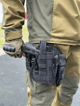 Набедренная тактическая кабура для пистолета Tactic универсальная кобура на пояс с карманом под магазин Черный (holster-1019-black)