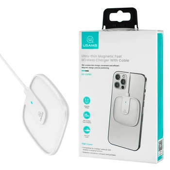 Беспроводное зарядное устройство Usams US-CD153 Ultra-thin Magnetic Fast Wireless Charger With Cable White (2242447)