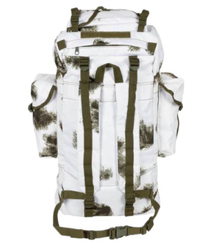 Зимний походной туристический рюкзак двулямочный полевой 65 л маскировочный водонепроницаемый с фиксирующими ремнями и лямками белая клякса (Kali)