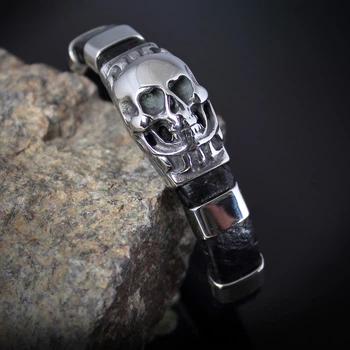 Чоловічий шкіряний браслет із черепом "Scull". Натуральна шкіра зміїна.