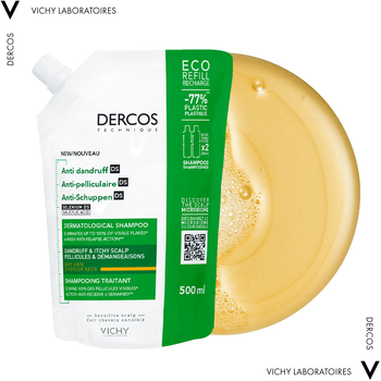 Сменный блок Дерматологический шампунь Vichy Dercos Против перхоти сухих волос и раздраженной и чувствительной кожи головы 500 мл (3337875787208)