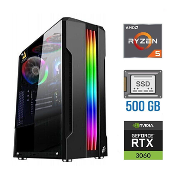 Игровой ПК Tower / AMD Ryzen 5 4500 (6(12) ядер по 3.6-4.1 GHz) / 16 GB DDR4 / 500 GB SSD / GeForce RTX 3060, 12 GB GDDR6, 192-bit