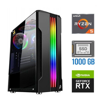 Игровой ПК Tower / AMD Ryzen 5 5500 (6 (12) ядер по 3.6-4.2 GHz) / 32 GB DDR4 / 1000 GB SSD / nVidia GeForce RTX 4060, 8 GB GDDR6, 128-bit