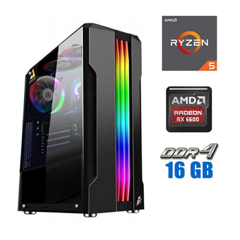 Игровой ПК Tower / AMD Ryzen 5 3600 (6(12) ядер по 3.6-4.2 GHz) / 16 GB DDR4 / 500 GB SSD M.2 / AMD Radeon RX 6600, 8 GB GDDR6, 128-bit / 500W