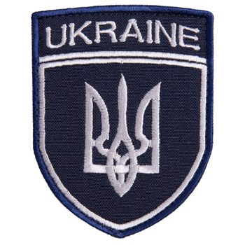 Шеврон нашивка на липучці Укрзалізниця Україна 7х9 см борт синій