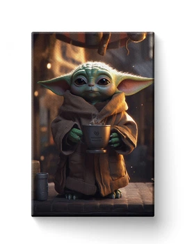 Картина FNBK Грогу с кофе, Бейби Йода (Mandalorian, Star Wars, Мандалорец, Звездные войны) 30x40 см