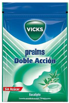 Cukierki dla gardła bezcukrowe Vicks Praims Doble Accioin 60g Eukaliptus (4030300022415)