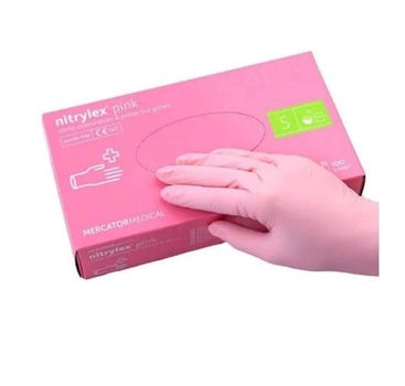 Перчатки Розовые нитриловые Nitrilex Mercator Medical S 100шт (AK0023)