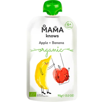 10шт, Дитяче пюре Mama knows Органічне Яблуко та Банан 90 г (4820016254558)