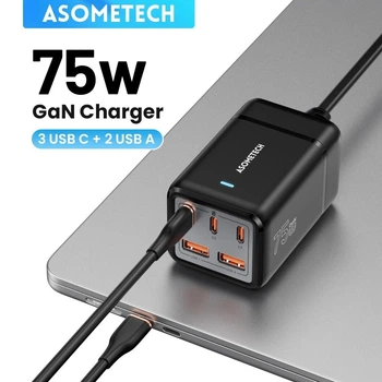 Зарядний пристрій Asometech 75W (2xUSB, 3xType-C) Quick charge