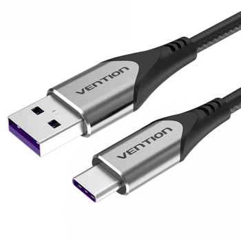Кабель Vention 2м USB-Type-C 40Вт (4А/10В) 480 Мбит/с USB-A на USB-C Алюминиевый корпус для Быстрой Зарядки Черный