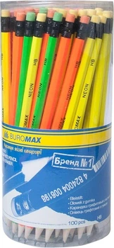 Набір олівців графітових Buromax Neon НВ з гумкою 100 шт. асорті (BM.8520)