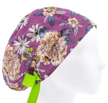 Медицинская шапочка женская HeadwearUniverse универсальная принт Пионы на сиреневом