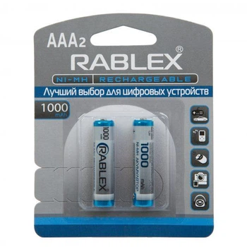 Аккумуляторы Rablex HR03 AAA Ni-MH 1000 mAh 1.2V 2 шт/уп. (t6293)
