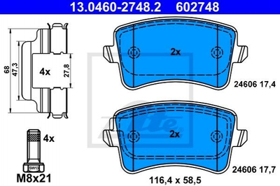 Тормозные колодки ATE 13046027482 Audi A5, A4, Q5; Volkswagen Golf 8K0698451D, 8K0698451E, 8K0698451