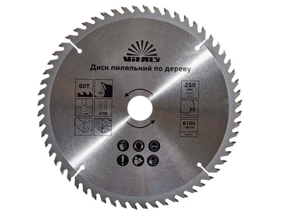 Диск пильный Vitals по дереву 250x30/25.4, ATB 60 (4-56-168143)