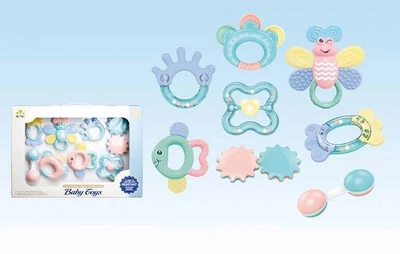 Набор погремушек в ручку Baby Toys 8 штук 4 прорезывателя-погремушки, шестеренка, маракасы SL 84824