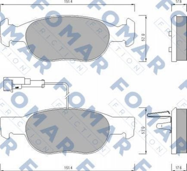 Тормозные колодки FOMAR FO624381 Fiat Punto 71752981, 71752989, 71770953