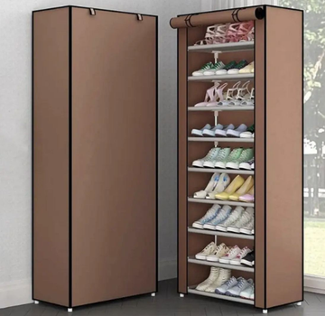Складной, тканевый шкаф для обуви Storage Wardrobe с чехлом на 9 полок 160 х 60 х 30 см Коричневый