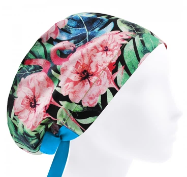 Медицинская шапочка женская HeadwearUniverse универсальная принт Цветочные фламинго