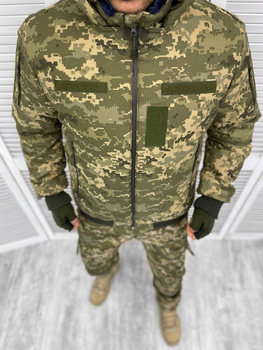 Мужской зимний Бушлат-бомбер грета с меховой подкладкой / Куртка с капюшоном пиксель размер M