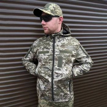 Чоловіча водонепроникна Куртка із липучками під шеврони / Вітровка з капюшоном піксель розмір L