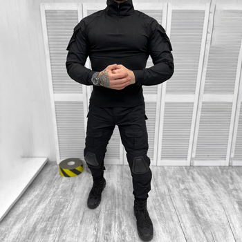 Чоловічий міцний Костюм SWAT Убакс + Штани з Наколінниками / Польова Форма ріп-стоп чорна розмір XL