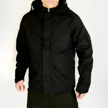 Мужская демисезонная Куртка с капюшоном рип-стоп на силиконе до -15°C черная размер L
