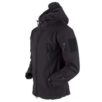 Мужская демисезонная Куртка с капюшоном Softshell Shark Skin 01 на флисе до -10°C черная размер XL