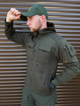 Мужская Флисовая Куртка с защитными накладками и вентиляционными пазухами олива размер 3XL