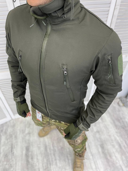 Утепленная мужская Куртка с капюшоном Softshell на флисе / Плотный Бушлат хаки размер XXL