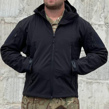 Чоловіча демісезонна Куртка з капюшоном Softshell Shark Skin 01 на флісі до -10°C чорна розмір XXXL