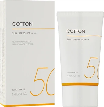 Сонцезахисний крем із фінішом Missha All Around Safe Block Cotton Sun 50ml SPF50+ PA++++ 50 мл (8809747942138)