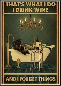 Металевий постер "I drink wine", 25см*18см , p-01