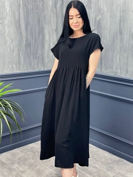 Летнее женское платье Fashion миди свободного кроя 50/52 черный